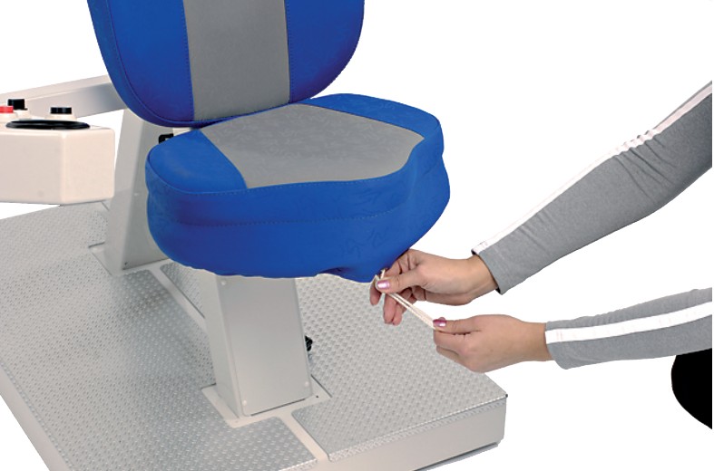 Close-up of the additional seat cushion on the HUR gym machines.