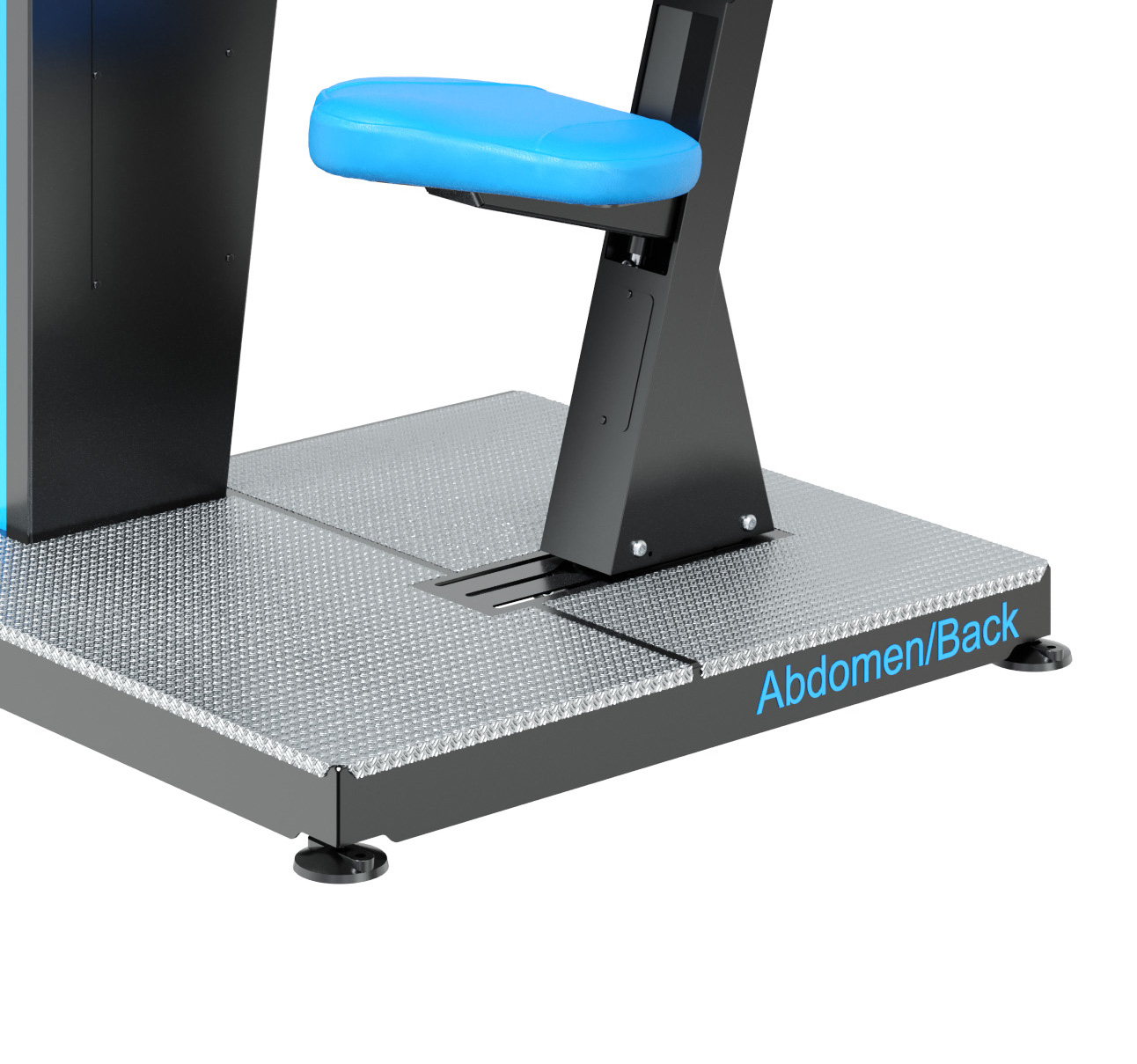 Close-up of the electrically adjustable horizontal seat position on the HUR gym machines.