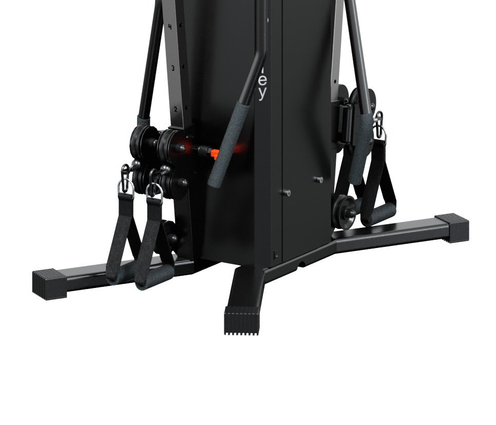 Close-up of a two-in-one leg on a HUR gym machines.
