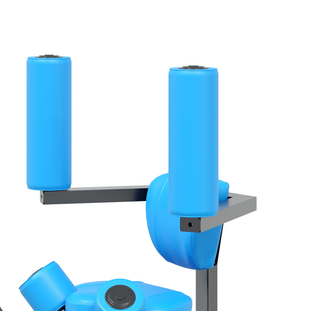 Close-up of a lockable lever arm on the HUR gym machines.