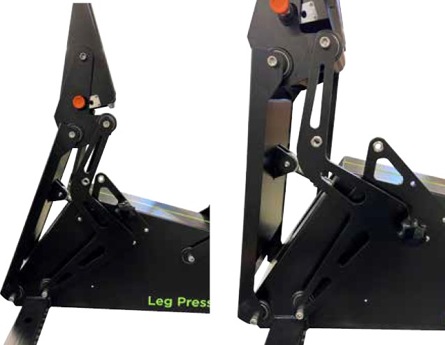 Close-up of the lock mechanism on the HUR gym machines.